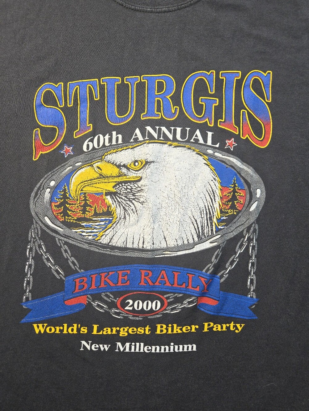 Vintage 2000 Sturgis 60th Annual Bike Rally T-Shirt Men's Large Black Eagle - Picture 2 of 7